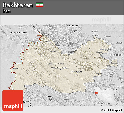 Shaded Relief 3D Map of Bakhtaran, desaturated