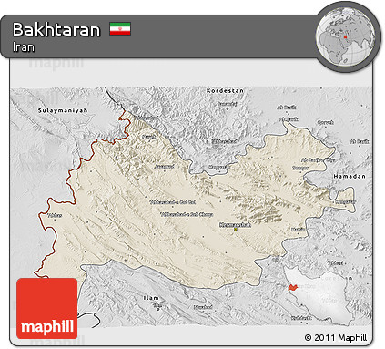 Shaded Relief 3D Map of Bakhtaran, desaturated