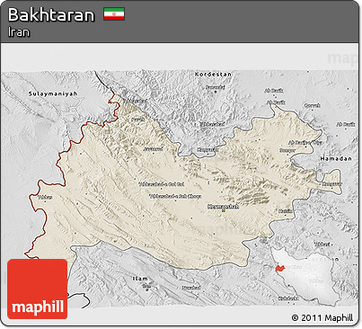 Shaded Relief 3D Map of Bakhtaran, desaturated