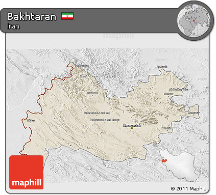 Shaded Relief 3D Map of Bakhtaran, lighten, desaturated