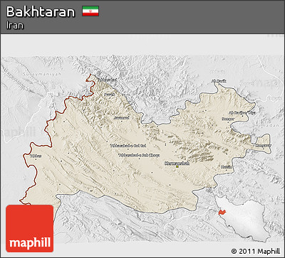Shaded Relief 3D Map of Bakhtaran, lighten, desaturated