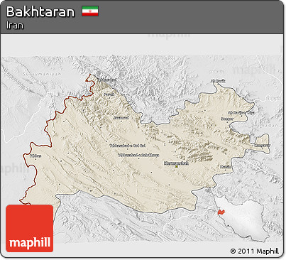 Shaded Relief 3D Map of Bakhtaran, lighten, desaturated