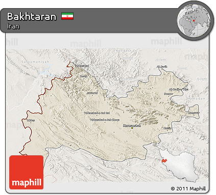 Shaded Relief 3D Map of Bakhtaran, lighten