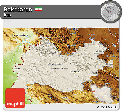 Shaded Relief 3D Map of Bakhtaran, physical outside