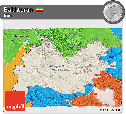 Shaded Relief 3D Map of Bakhtaran, political outside