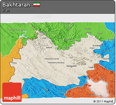 Shaded Relief 3D Map of Bakhtaran, political outside