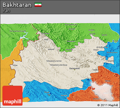 Shaded Relief 3D Map of Bakhtaran, political outside
