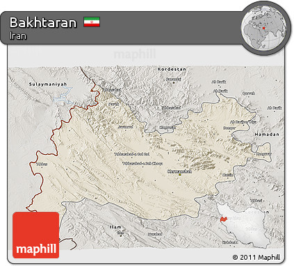 Shaded Relief 3D Map of Bakhtaran, semi-desaturated