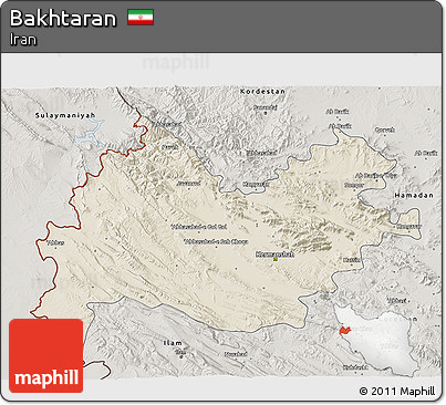 Shaded Relief 3D Map of Bakhtaran, semi-desaturated