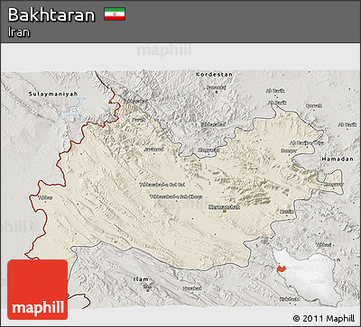 Shaded Relief 3D Map of Bakhtaran, semi-desaturated
