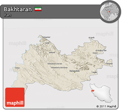 Shaded Relief 3D Map of Bakhtaran, single color outside