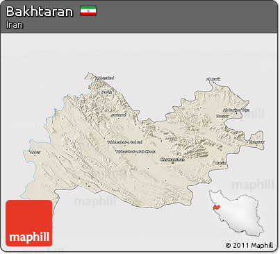 Shaded Relief 3D Map of Bakhtaran, single color outside