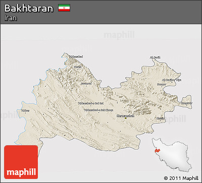Shaded Relief 3D Map of Bakhtaran, single color outside