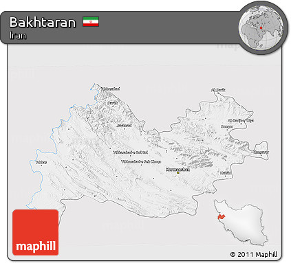 Silver Style 3D Map of Bakhtaran, single color outside