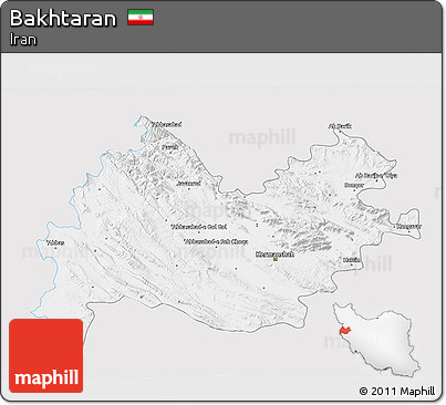 Silver Style 3D Map of Bakhtaran, single color outside
