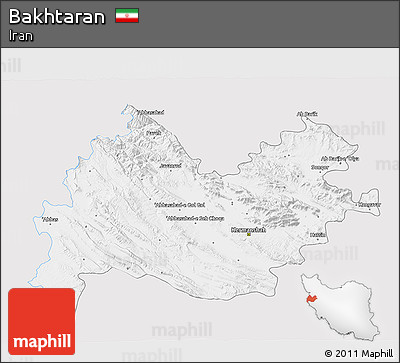 Silver Style 3D Map of Bakhtaran, single color outside