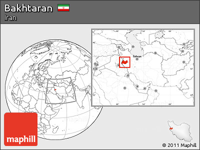Blank Location Map of Bakhtaran, within the entire country