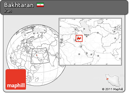 Blank Location Map of Bakhtaran, within the entire country
