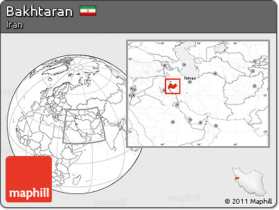 Blank Location Map of Bakhtaran, within the entire country
