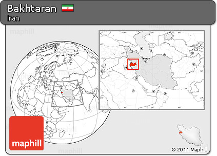 Blank Location Map of Bakhtaran, highlighted country, within the entire country