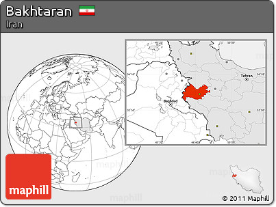 Blank Location Map of Bakhtaran, highlighted country