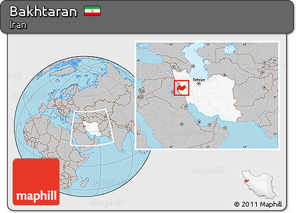 Gray Location Map of Bakhtaran, highlighted country, within the entire country