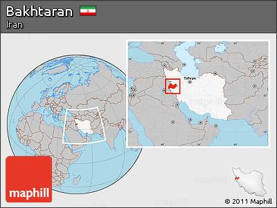 Gray Location Map of Bakhtaran, highlighted country, within the entire country