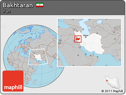 Gray Location Map of Bakhtaran, highlighted country, within the entire country