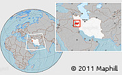 Gray Location Map of Bakhtaran, highlighted country, within the entire country, hill shading