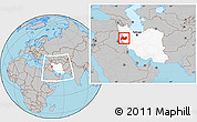 Gray Location Map of Bakhtaran, highlighted country, within the entire country