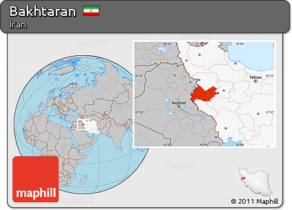 Gray Location Map of Bakhtaran, highlighted country