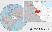 Gray Location Map of Bakhtaran, highlighted country, hill shading