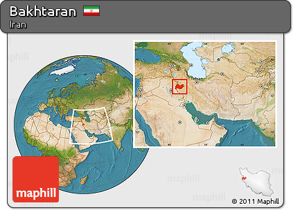 Satellite Location Map of Bakhtaran, within the entire country