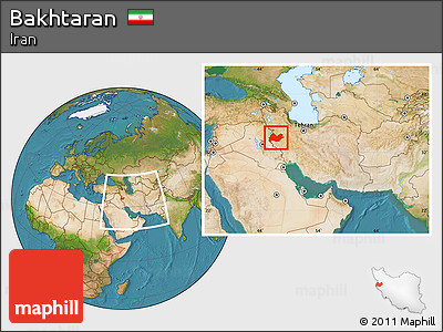 Satellite Location Map of Bakhtaran, within the entire country