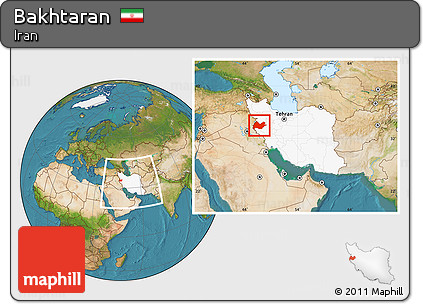 Satellite Location Map of Bakhtaran, highlighted country, within the entire country