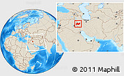Shaded Relief Location Map of Bakhtaran, within the entire country