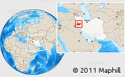 Shaded Relief Location Map of Bakhtaran, highlighted country, within the entire country