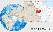 Shaded Relief Location Map of Bakhtaran, highlighted country