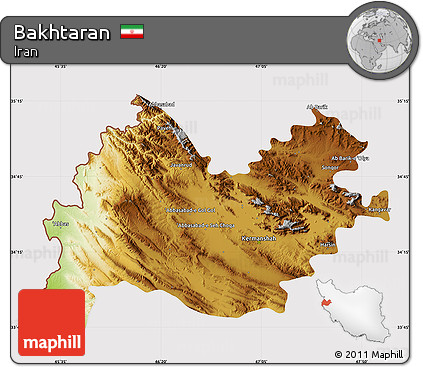 Physical Map of Bakhtaran, cropped outside