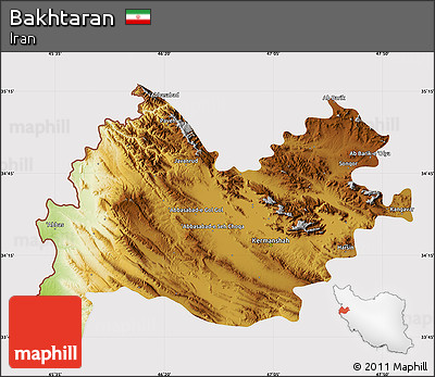 Physical Map of Bakhtaran, cropped outside