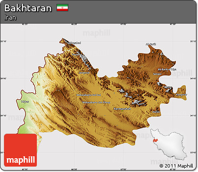 Physical Map of Bakhtaran, cropped outside