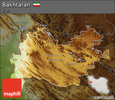 Physical Map of Bakhtaran, darken