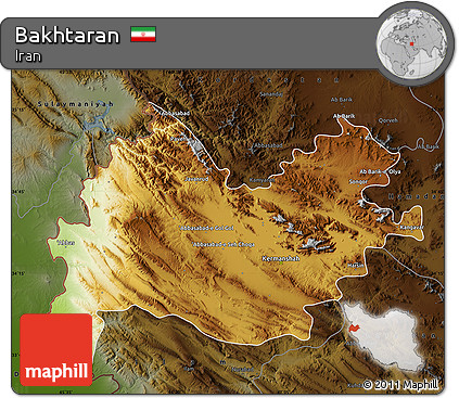 Physical Map of Bakhtaran, darken