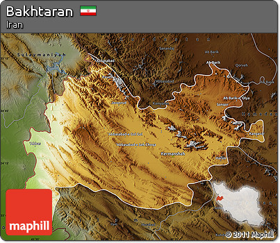 Physical Map of Bakhtaran, darken