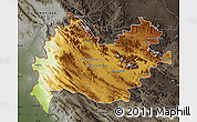 Physical Map of Bakhtaran, darken, semi-desaturated