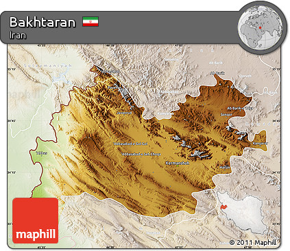 Physical Map of Bakhtaran, lighten