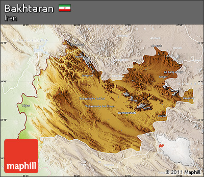 Physical Map of Bakhtaran, lighten