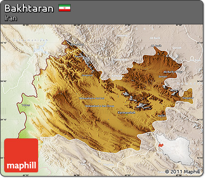 Physical Map of Bakhtaran, lighten