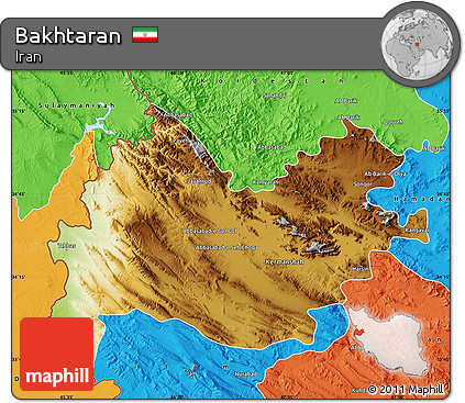 Physical Map of Bakhtaran, political outside