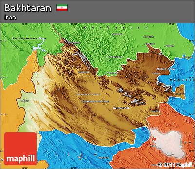 Physical Map of Bakhtaran, political outside